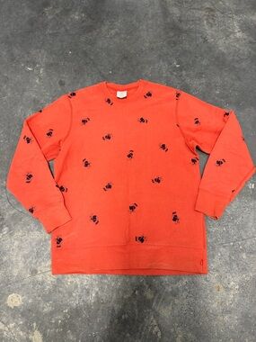 ACAPULCO GOLD  Men's Orange Crew Sweatshirt w/ All-Over Navy Lo Life Bear Sz L